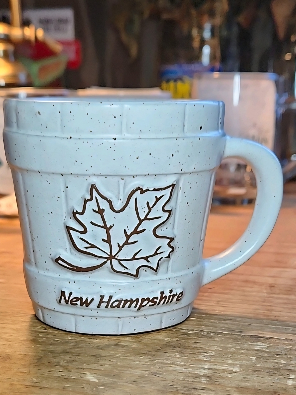 Onion River Pottery Maple Leaf New Hampshire White Speckled Pottery Mug